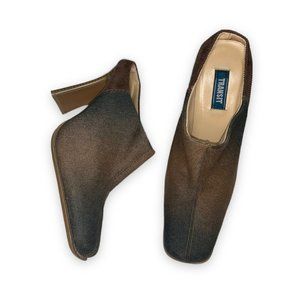 Transit Vintage Heeled Mules Size 7 US Tan Brown Green Ombre Corduroy Square Toe